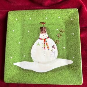 Green 8” Square Sakura/Oneida Ceramic Plate. “Snowmates”
